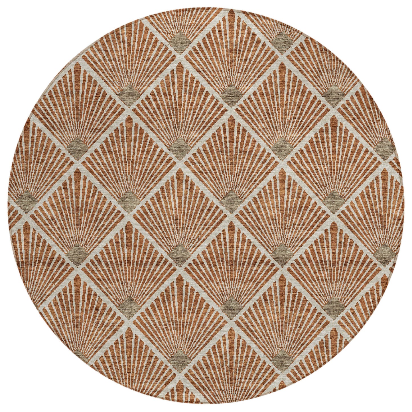Tabselect Home Line 8' Brown Copper And Beige Round Geometric Washable Indoor Outdoor Area Rug