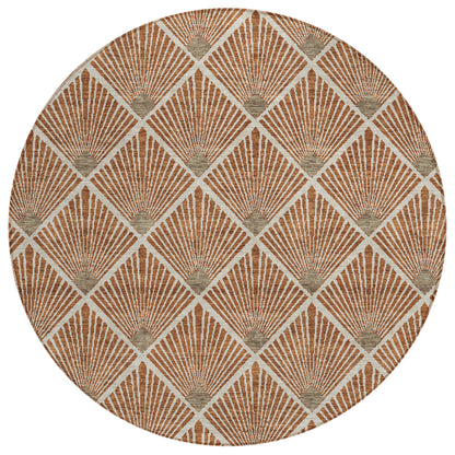 Tabselect Home Line 8' Brown Copper And Beige Round Geometric Washable Indoor Outdoor Area Rug
