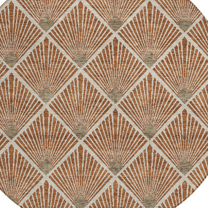 Tabselect Home Line 8' Brown Copper And Beige Round Geometric Washable Indoor Outdoor Area Rug