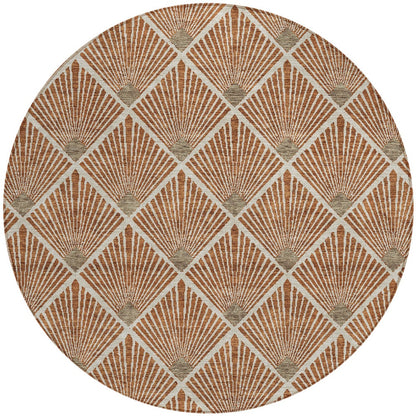 Tabselect Home Line 8' Brown Copper And Beige Round Geometric Washable Indoor Outdoor Area Rug