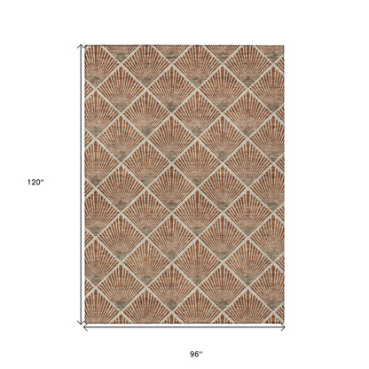 Tabselect Home Line 8' X 10' Brown Copper And Beige Geometric Washable Indoor Outdoor Area Rug