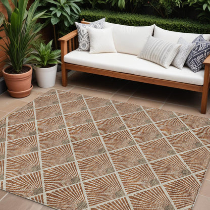 Tabselect Home Line 8' X 10' Brown Copper And Beige Geometric Washable Indoor Outdoor Area Rug