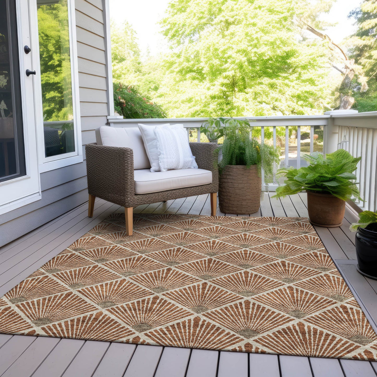 Tabselect Home Line 8' X 10' Brown Copper And Beige Geometric Washable Indoor Outdoor Area Rug