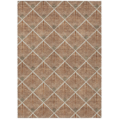 Tabselect Home Line 8' X 10' Brown Copper And Beige Geometric Washable Indoor Outdoor Area Rug