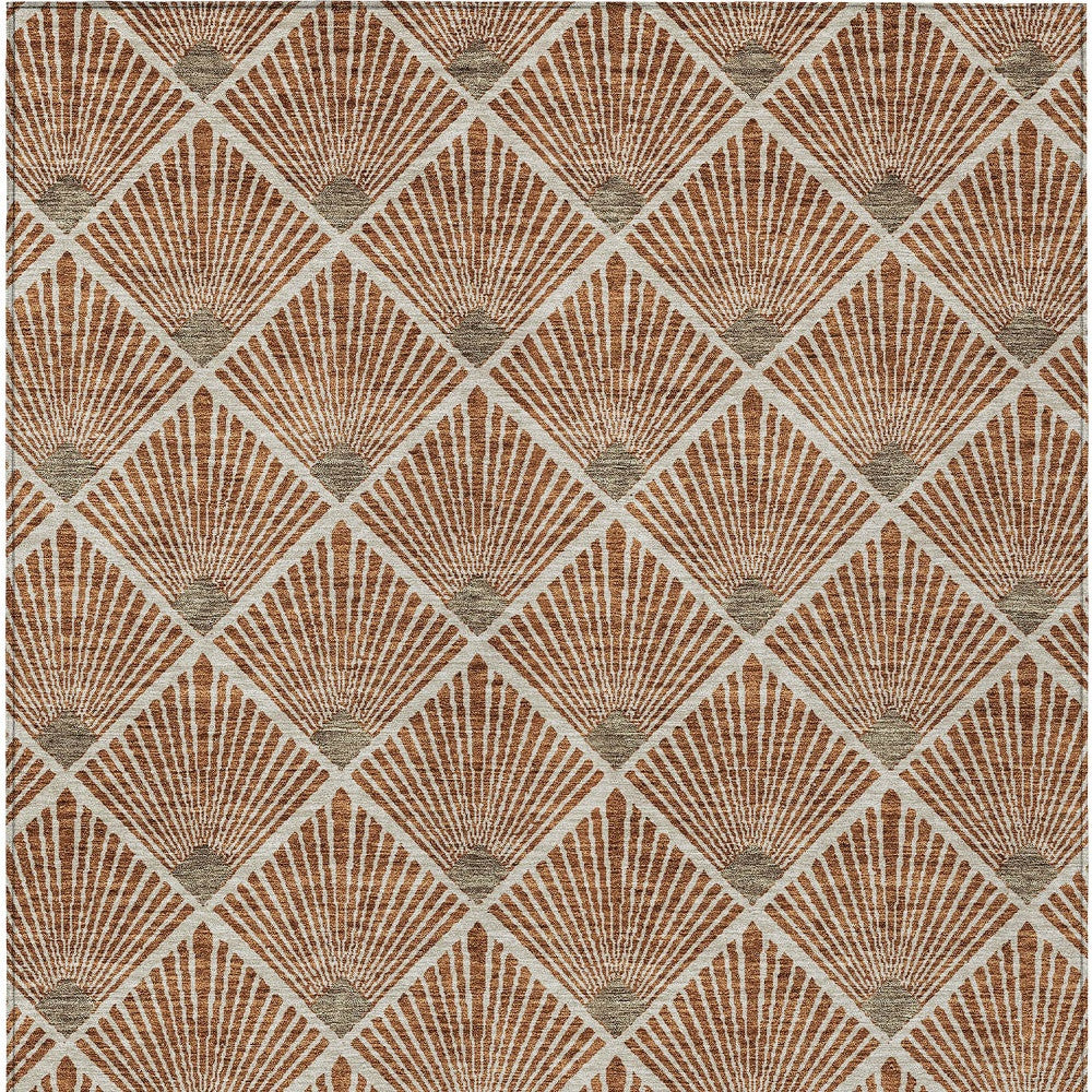Tabselect Home Line 8' X 10' Brown Copper And Beige Geometric Washable Indoor Outdoor Area Rug