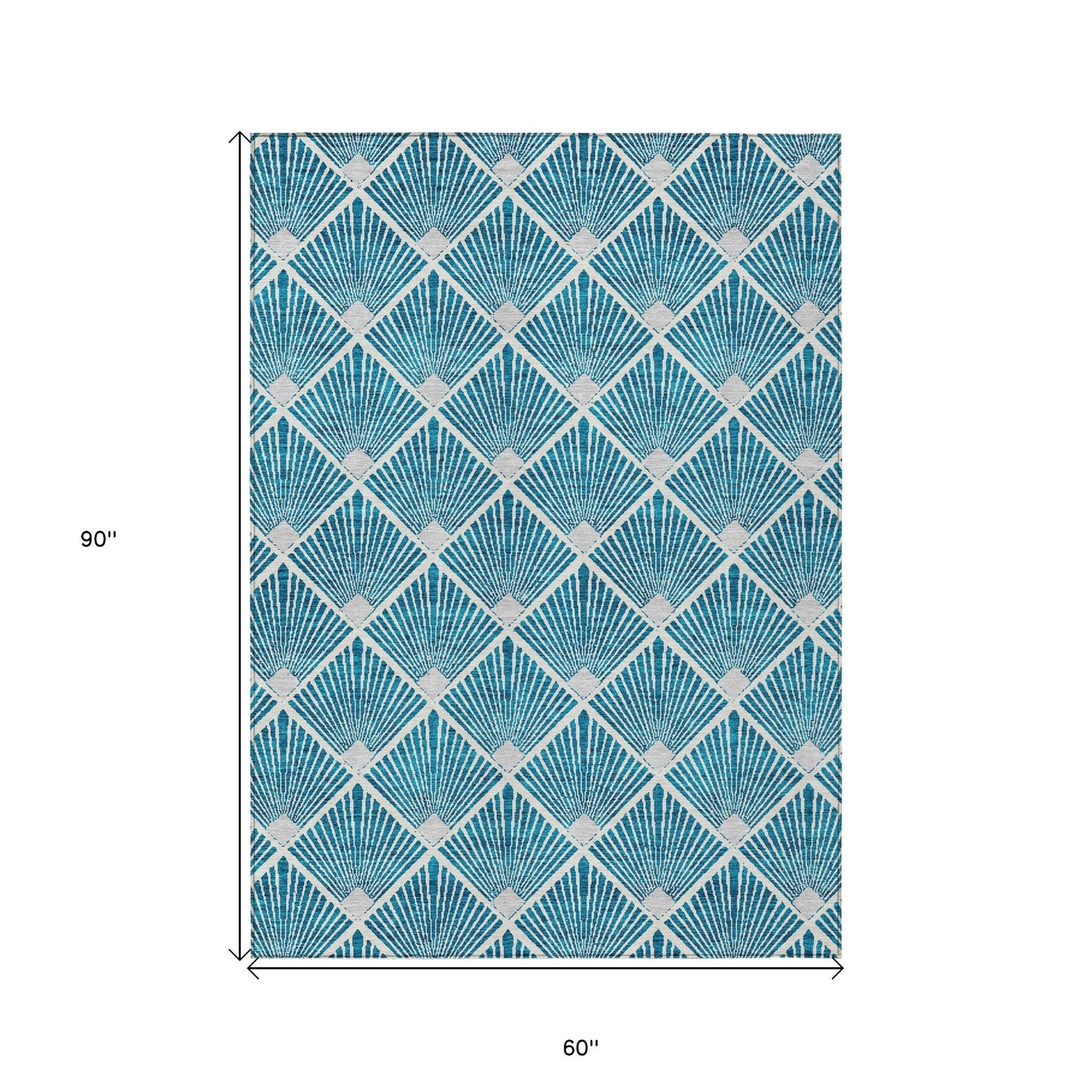 Tabselect Home Line 5' X 8' Teal Blue And Ivory Geometric Washable Indoor Outdoor Area Rug