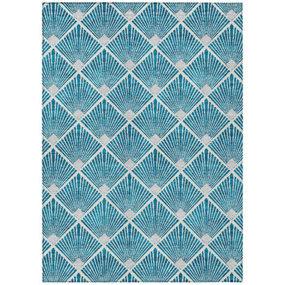 Tabselect Home Line 5' X 8' Teal Blue And Ivory Geometric Washable Indoor Outdoor Area Rug