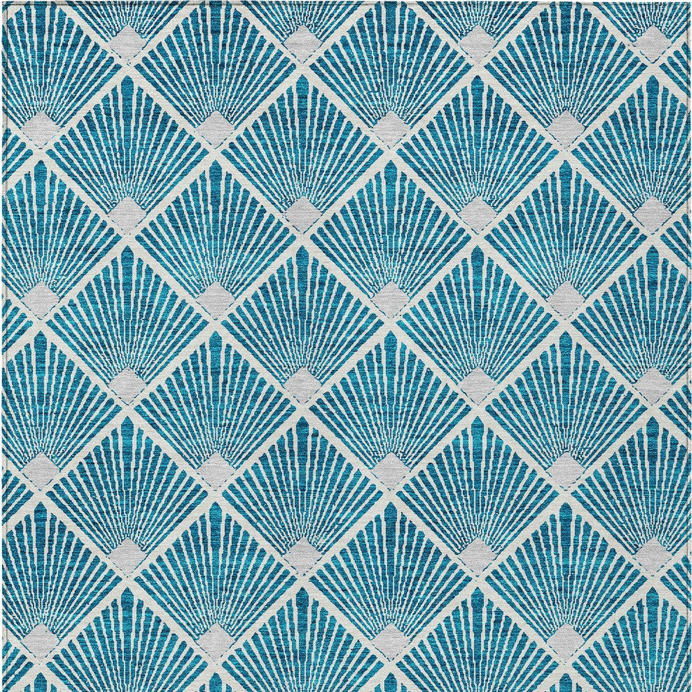 Tabselect Home Line 5' X 8' Teal Blue And Ivory Geometric Washable Indoor Outdoor Area Rug