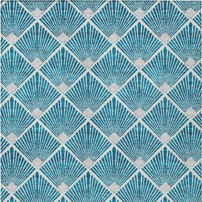 Tabselect Home Line 5' X 8' Teal Blue And Ivory Geometric Washable Indoor Outdoor Area Rug