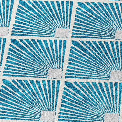Tabselect Home Line 8' Teal Blue And Ivory Round Geometric Washable Indoor Outdoor Area Rug