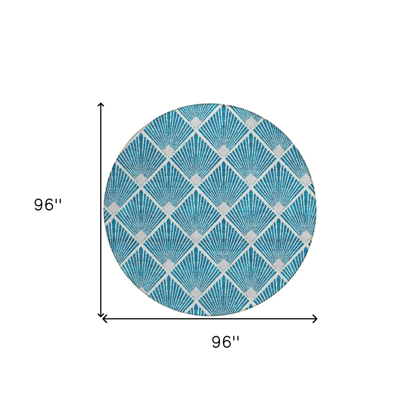 Tabselect Home Line 8' Teal Blue And Ivory Round Geometric Washable Indoor Outdoor Area Rug