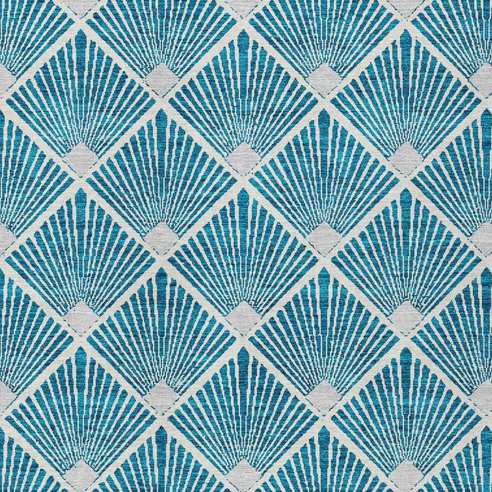 Tabselect Home Line 8' X 10' Teal Blue And Ivory Geometric Washable Indoor Outdoor Area Rug