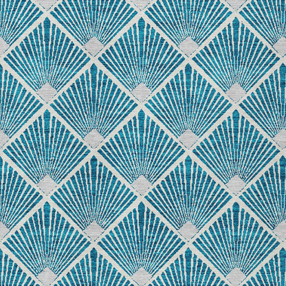 Tabselect Home Line 8' X 10' Teal Blue And Ivory Geometric Washable Indoor Outdoor Area Rug