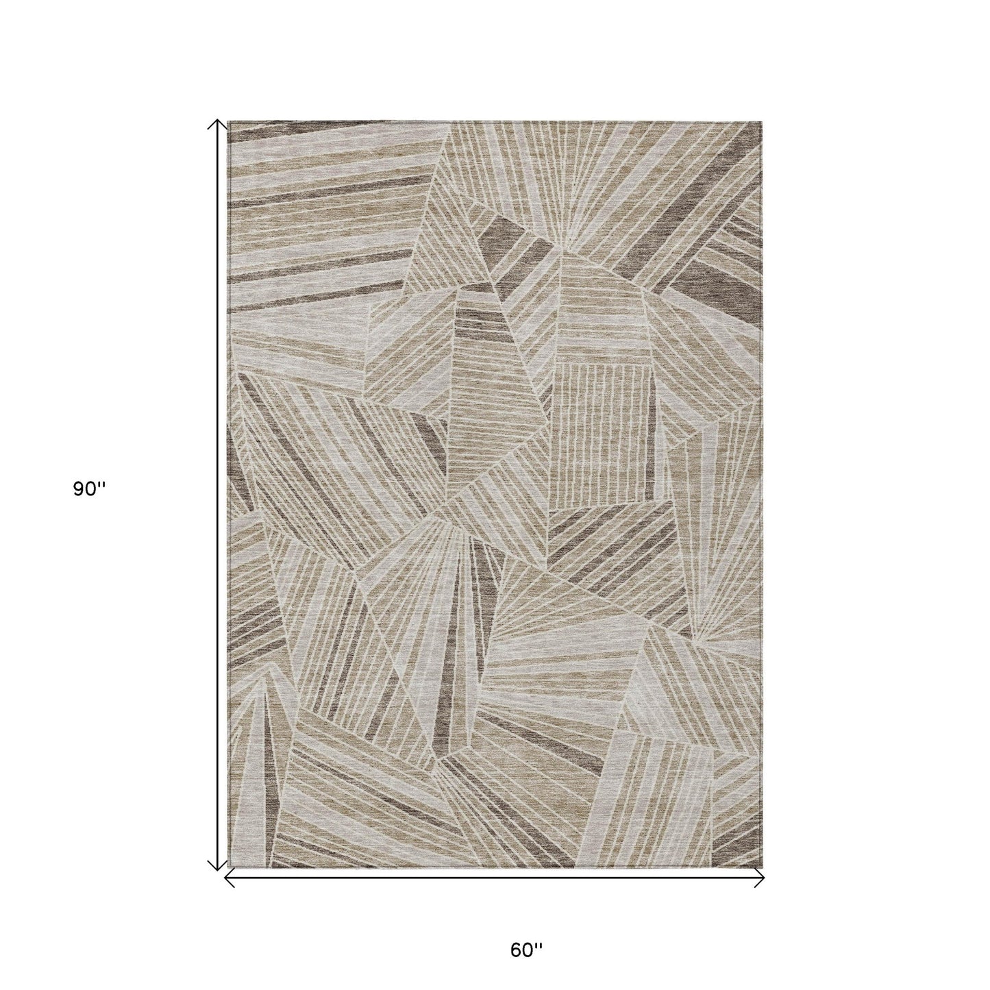 Tabselect Home Line 5' X 8' Beige Brown And Ivory Geometric Washable Indoor Outdoor Area Rug