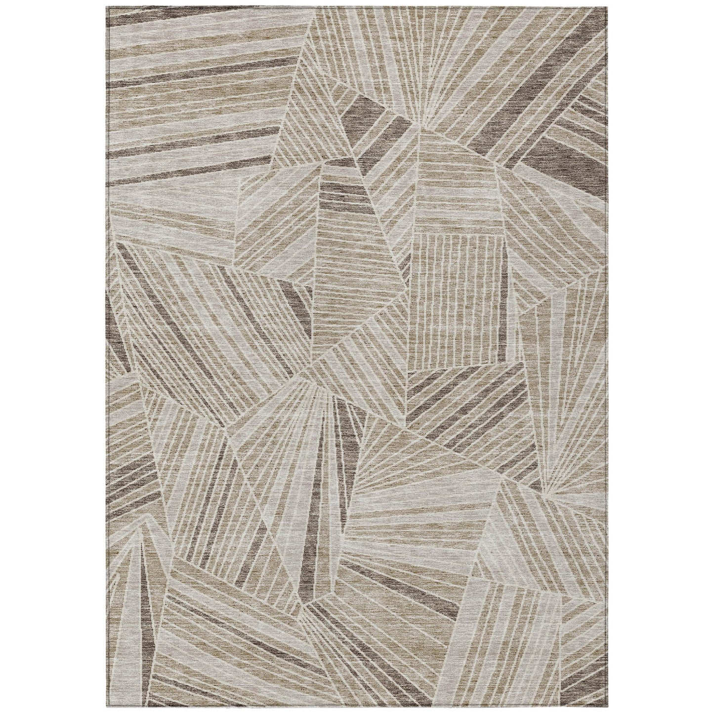 Tabselect Home Line 5' X 8' Beige Brown And Ivory Geometric Washable Indoor Outdoor Area Rug