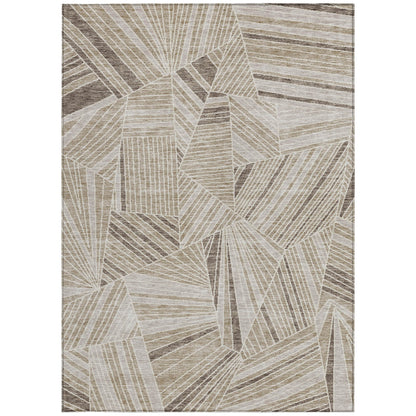 Tabselect Home Line 5' X 8' Beige Brown And Ivory Geometric Washable Indoor Outdoor Area Rug