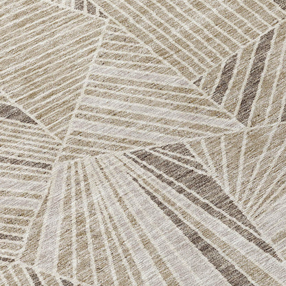 Tabselect Home Line 5' X 8' Beige Brown And Ivory Geometric Washable Indoor Outdoor Area Rug