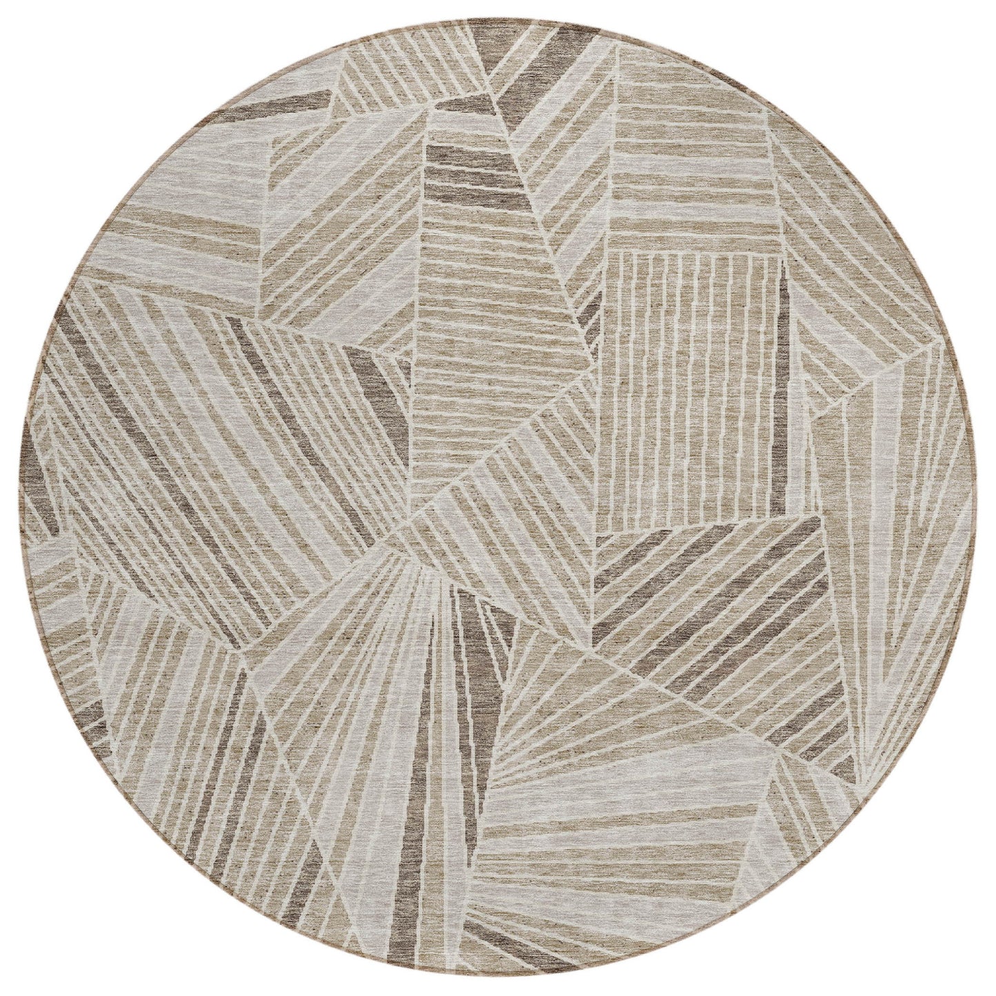 Tabselect Home Line 8' Beige Brown And Ivory Round Geometric Washable Indoor Outdoor Area Rug