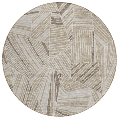 Tabselect Home Line 8' Beige Brown And Ivory Round Geometric Washable Indoor Outdoor Area Rug