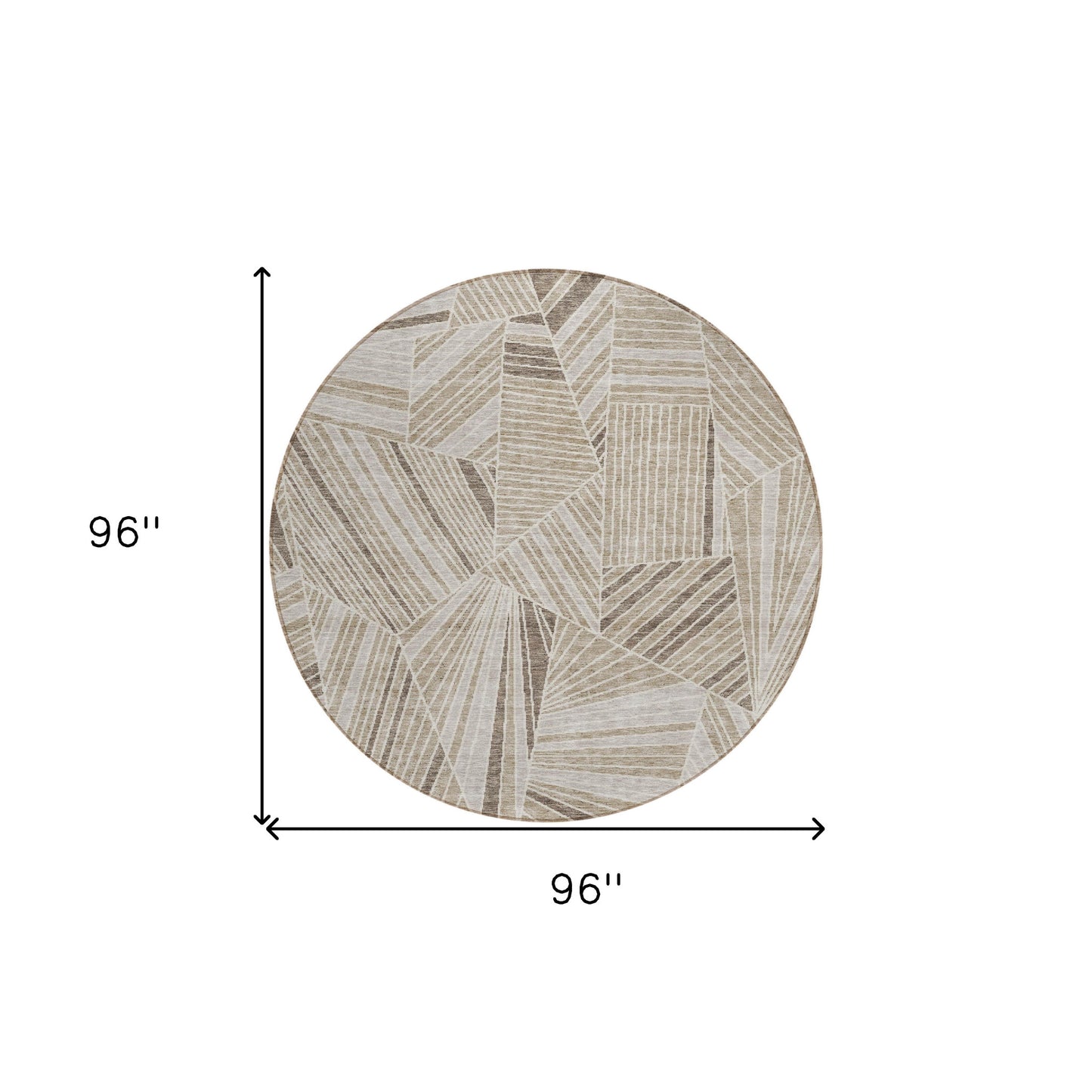 Tabselect Home Line 8' Beige Brown And Ivory Round Geometric Washable Indoor Outdoor Area Rug