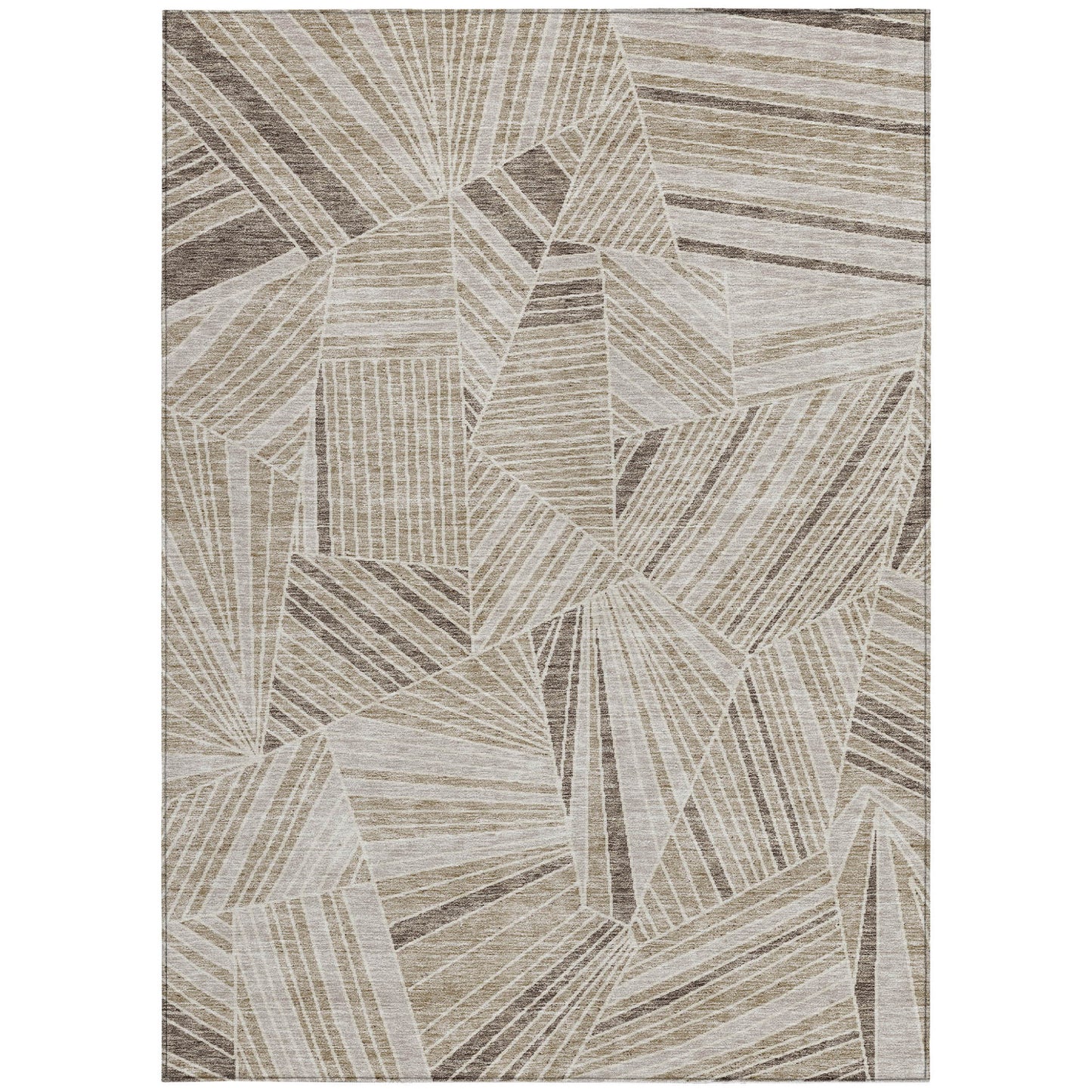 Tabselect Home Line 8' X 10' Beige Brown And Ivory Geometric Washable Indoor Outdoor Area Rug