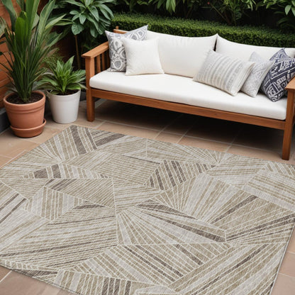 Tabselect Home Line 8' X 10' Beige Brown And Ivory Geometric Washable Indoor Outdoor Area Rug