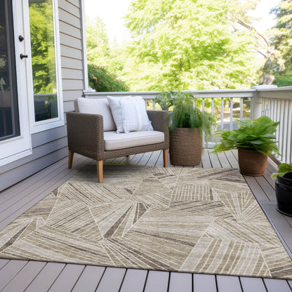 Tabselect Home Line 8' X 10' Beige Brown And Ivory Geometric Washable Indoor Outdoor Area Rug