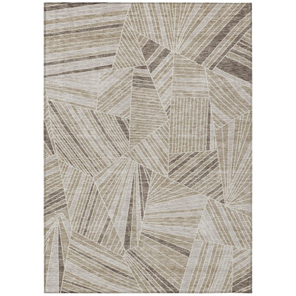 Tabselect Home Line 8' X 10' Beige Brown And Ivory Geometric Washable Indoor Outdoor Area Rug