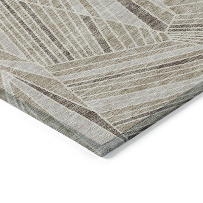 Tabselect Home Line 8' X 10' Beige Brown And Ivory Geometric Washable Indoor Outdoor Area Rug