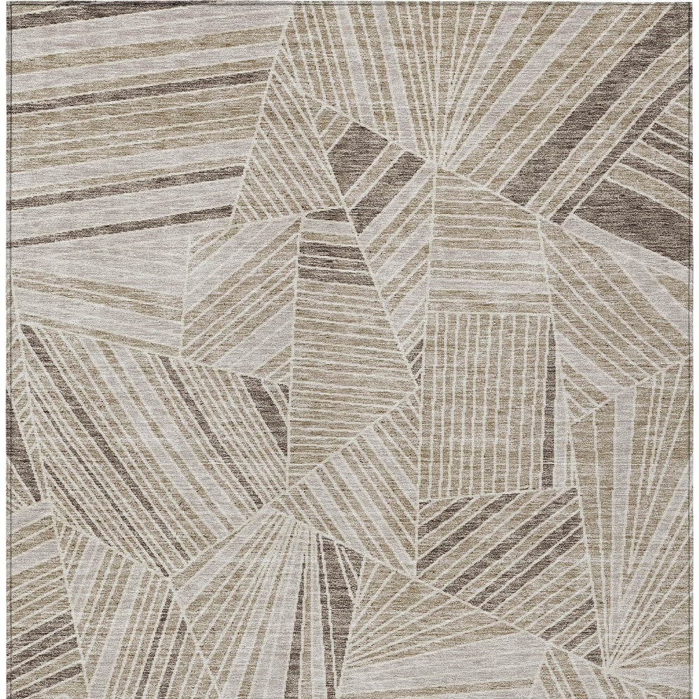 Tabselect Home Line 8' X 10' Beige Brown And Ivory Geometric Washable Indoor Outdoor Area Rug