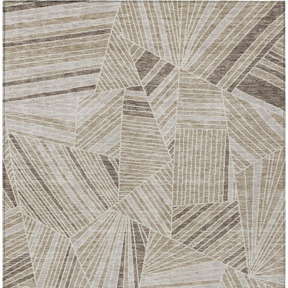 Tabselect Home Line 8' X 10' Beige Brown And Ivory Geometric Washable Indoor Outdoor Area Rug
