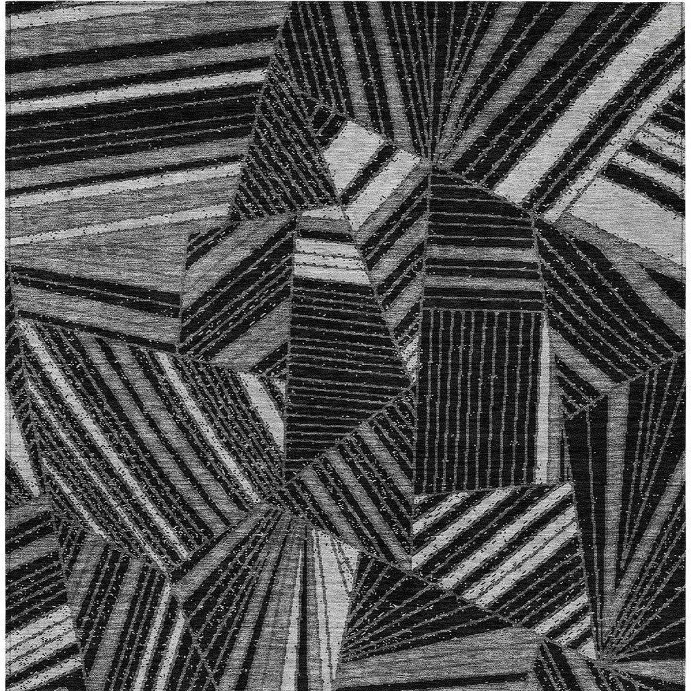 Tabselect Home Line 5' X 8' Black And Gray Geometric Washable Indoor Outdoor Area Rug