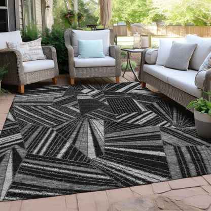 Tabselect Home Line 5' X 8' Black And Gray Geometric Washable Indoor Outdoor Area Rug