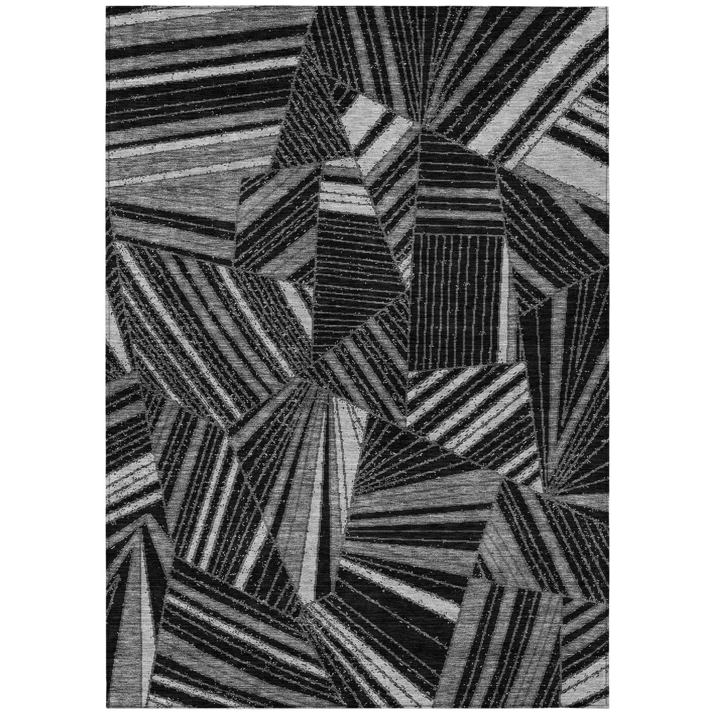 Tabselect Home Line 5' X 8' Black And Gray Geometric Washable Indoor Outdoor Area Rug
