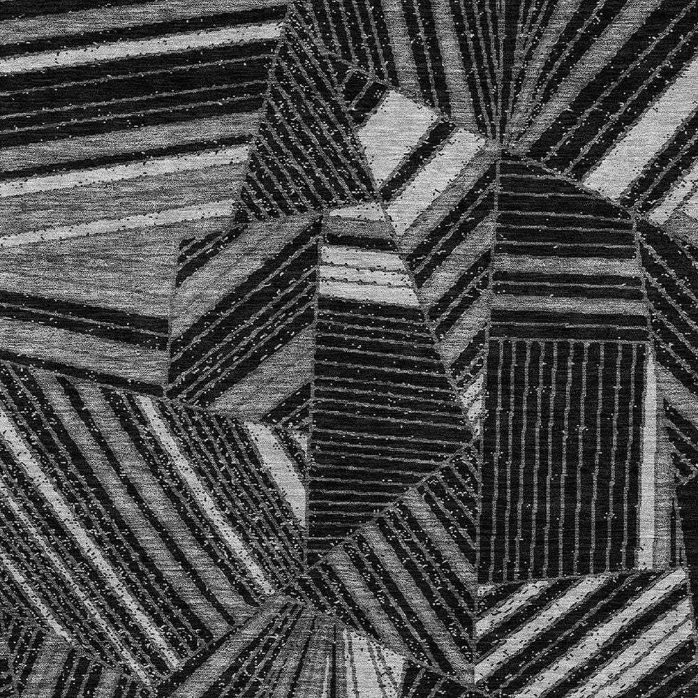 Tabselect Home Line 5' X 8' Black And Gray Geometric Washable Indoor Outdoor Area Rug