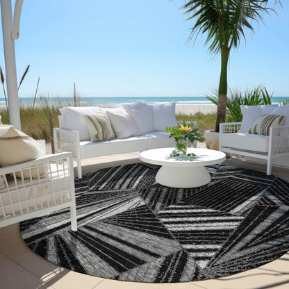 Tabselect Home Line 8' Black And Gray Round Geometric Washable Indoor Outdoor Area Rug
