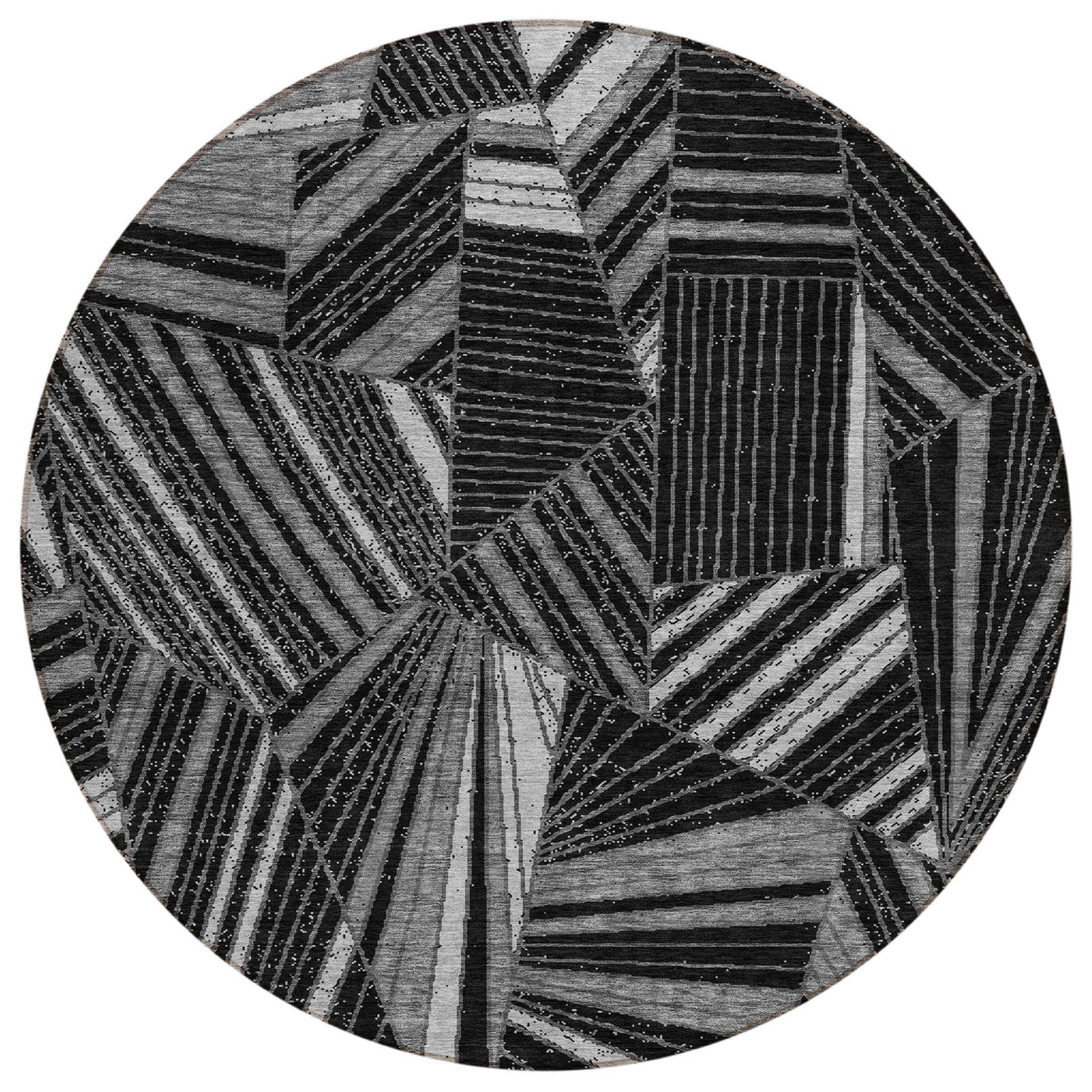 Tabselect Home Line 8' Black And Gray Round Geometric Washable Indoor Outdoor Area Rug