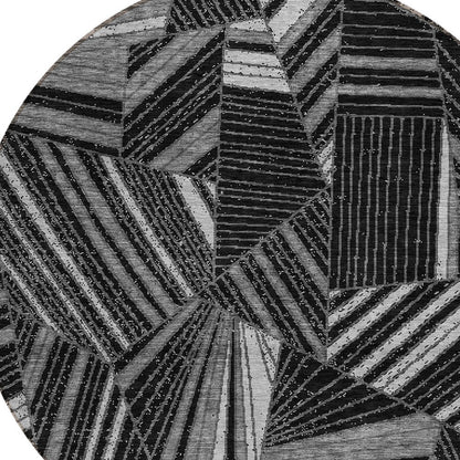 Tabselect Home Line 8' Black And Gray Round Geometric Washable Indoor Outdoor Area Rug