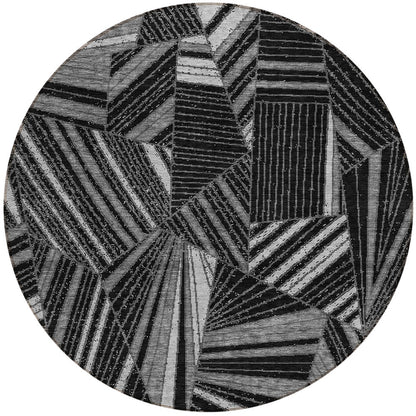 Tabselect Home Line 8' Black And Gray Round Geometric Washable Indoor Outdoor Area Rug