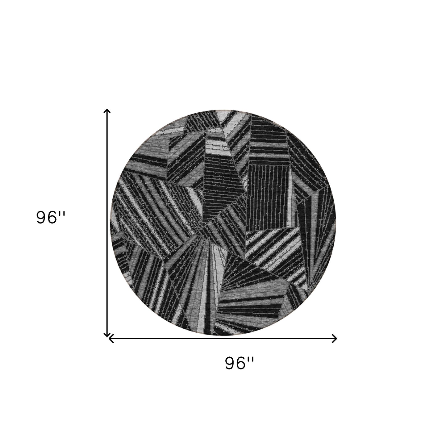 Tabselect Home Line 8' Black And Gray Round Geometric Washable Indoor Outdoor Area Rug