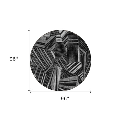 Tabselect Home Line 8' Black And Gray Round Geometric Washable Indoor Outdoor Area Rug