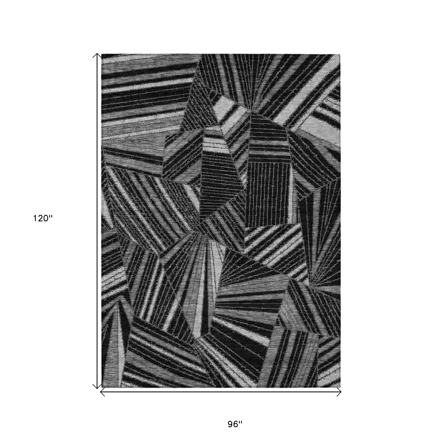 Tabselect Home Line 8' X 10' Black And Gray Geometric Washable Indoor Outdoor Area Rug