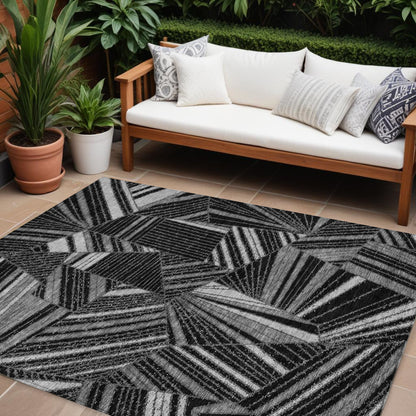 Tabselect Home Line 8' X 10' Black And Gray Geometric Washable Indoor Outdoor Area Rug