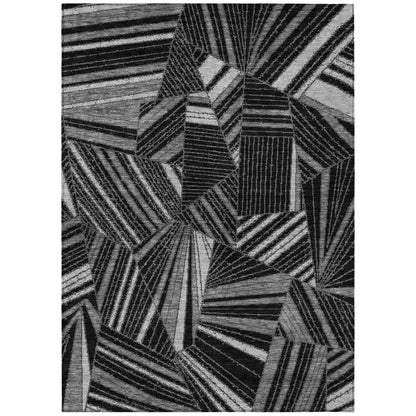 Tabselect Home Line 8' X 10' Black And Gray Geometric Washable Indoor Outdoor Area Rug
