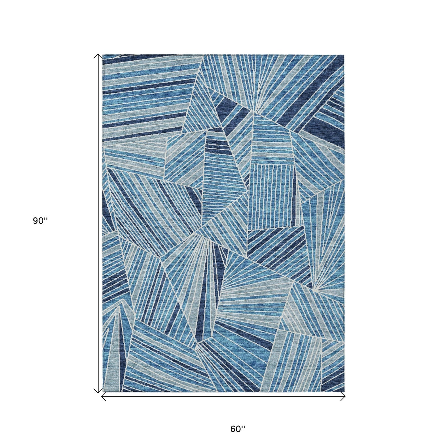 Tabselect Home Line 5' X 8' Blue And Teal Blue Geometric Washable Indoor Outdoor Area Rug