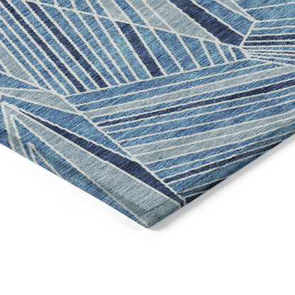 Tabselect Home Line 5' X 8' Blue And Teal Blue Geometric Washable Indoor Outdoor Area Rug