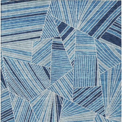Tabselect Home Line 5' X 8' Blue And Teal Blue Geometric Washable Indoor Outdoor Area Rug