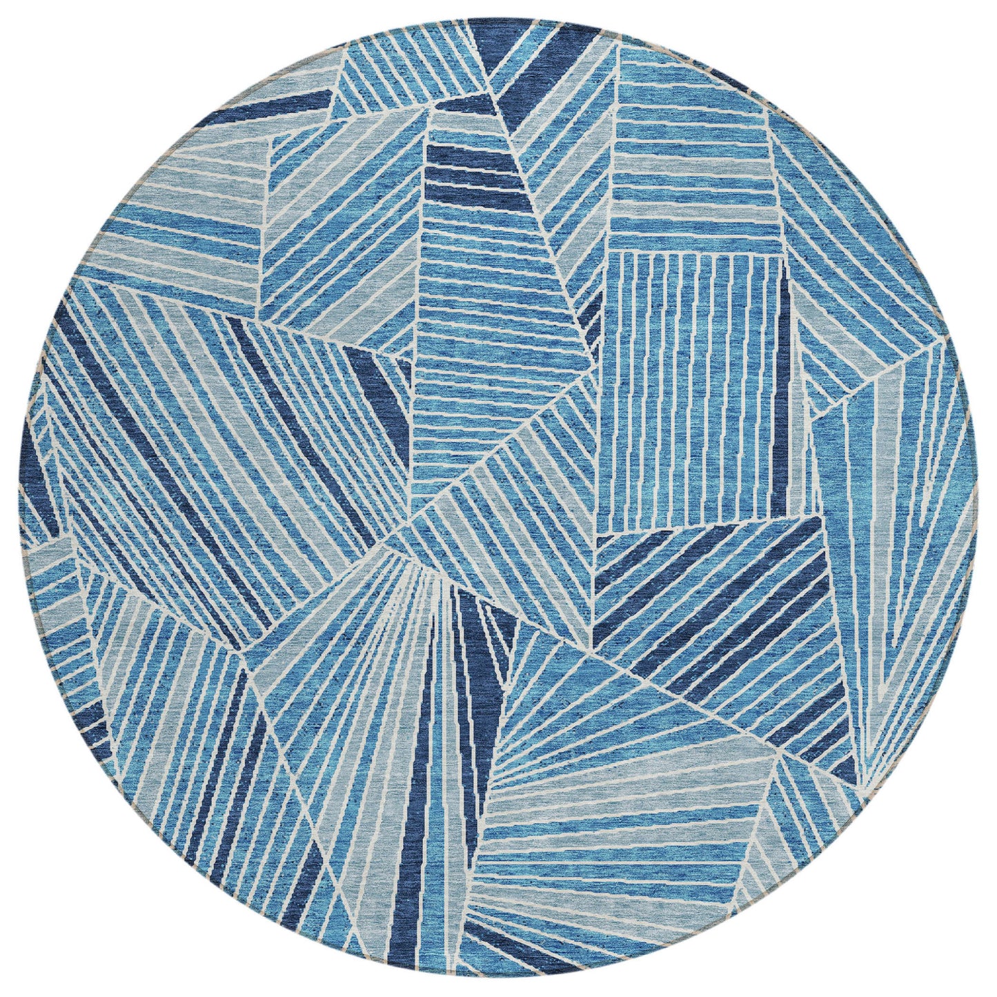Tabselect Home Line 8' Blue And Teal Blue Round Geometric Washable Indoor Outdoor Area Rug