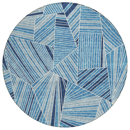 Tabselect Home Line 8' Blue And Teal Blue Round Geometric Washable Indoor Outdoor Area Rug