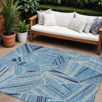 Tabselect Home Line 8' X 10' Blue And Teal Blue Geometric Washable Indoor Outdoor Area Rug